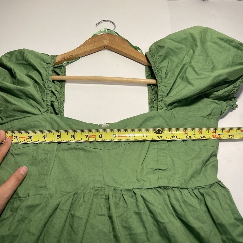 Sim & Sam Mini-Dress Tiered Smocked Fairy Babydoll Puff Sleeve XL Cotton Green - Picture 6 of 11